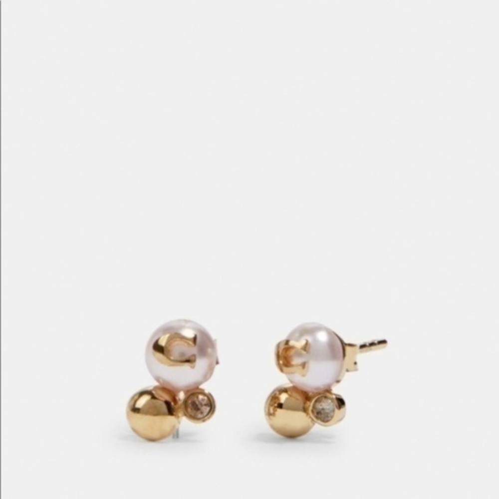 Coach Pearl Stud Earrings with Gold Accents – Gift Box – NWT - Picture 1 of 2